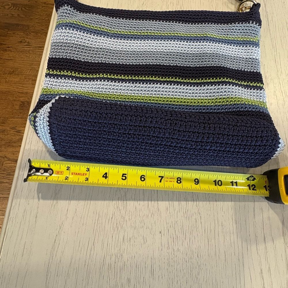 Lina Striped Crochet Shoulder Bag in Navy Blue, Gray and Green - Picture 12 of 16